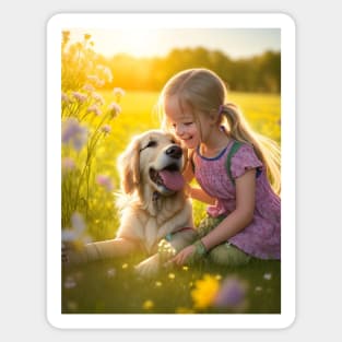 child hanging out with a dog. Sticker